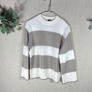 Divided > Striped Beige and White Wide Sleeve Sweater Oversized Extra Small